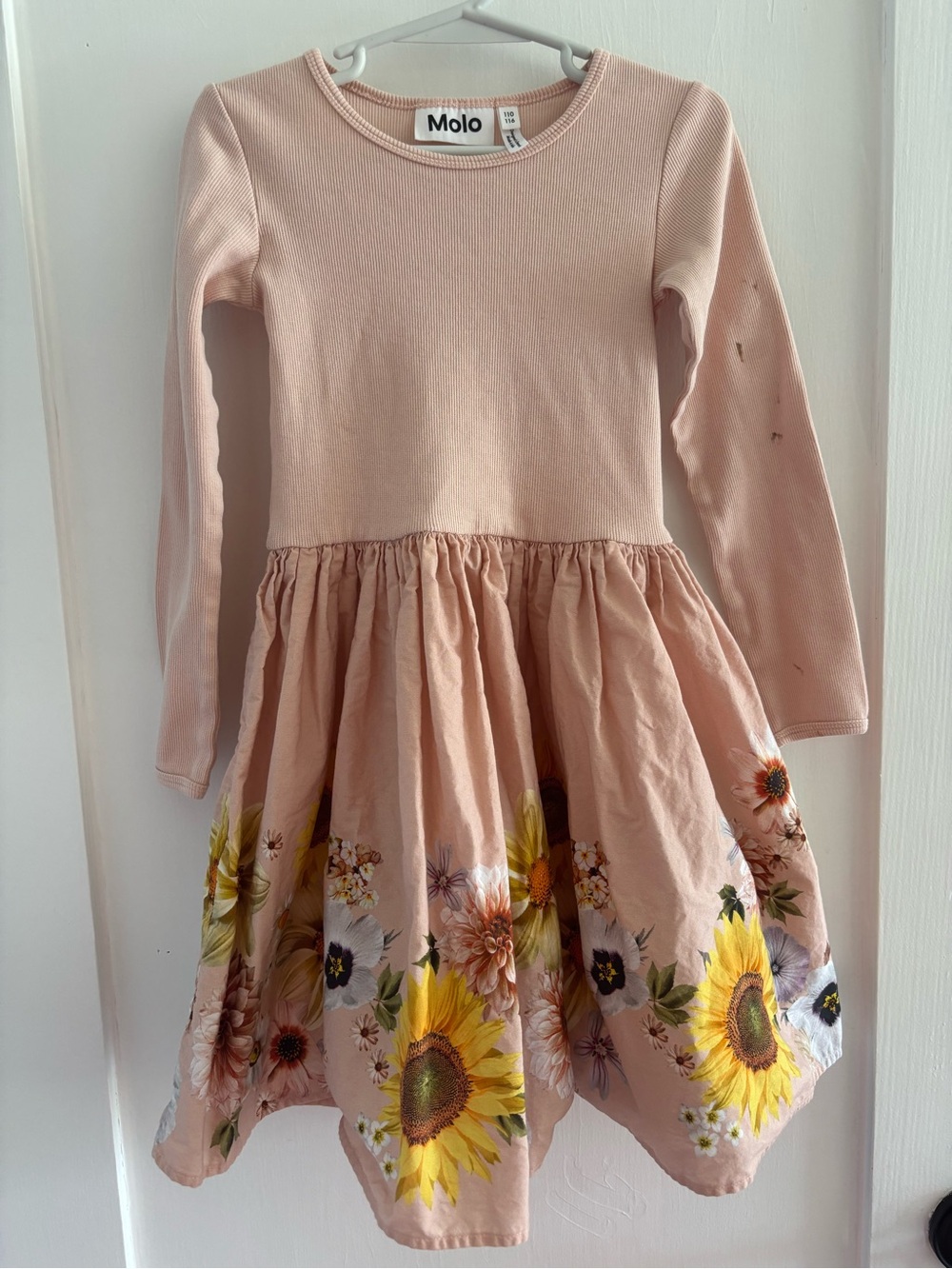 Molo Girls' Pink Sunflower Cotton Dress—Sz 100, like 4T or 5T